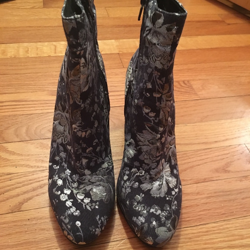 Navy and silver flowered boots size 8